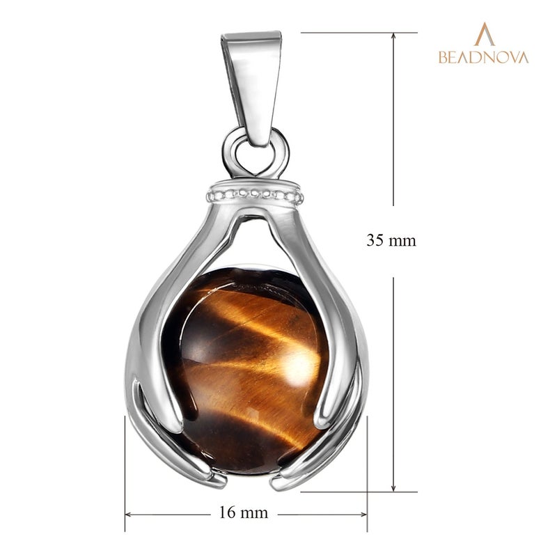 BEADNOVA Healing Natural Brown Tiger Eye Gemstone Necklace Crystal Ball Pendant Necklace with Stainless Steel Chain 18 Inches - Image 3